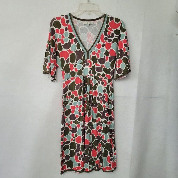 Boden Dress Womens US 4R Retro Abstract Floral Kimono Sleeve Fit & Flare‎ Dress - Picture 1 of 10